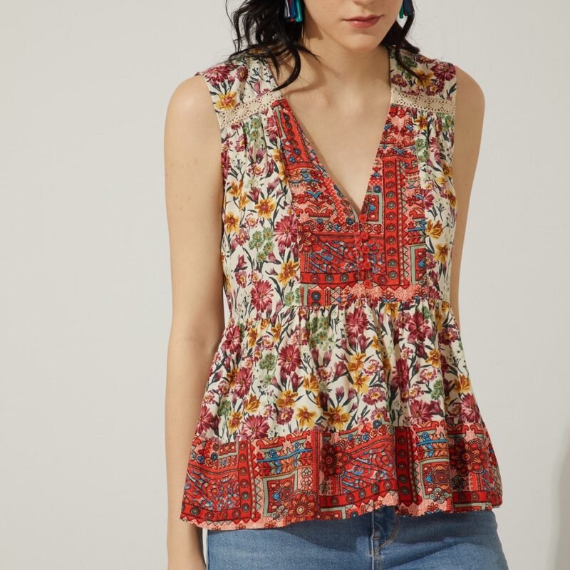 Bohera My Flower Sleeveless Peplum Top