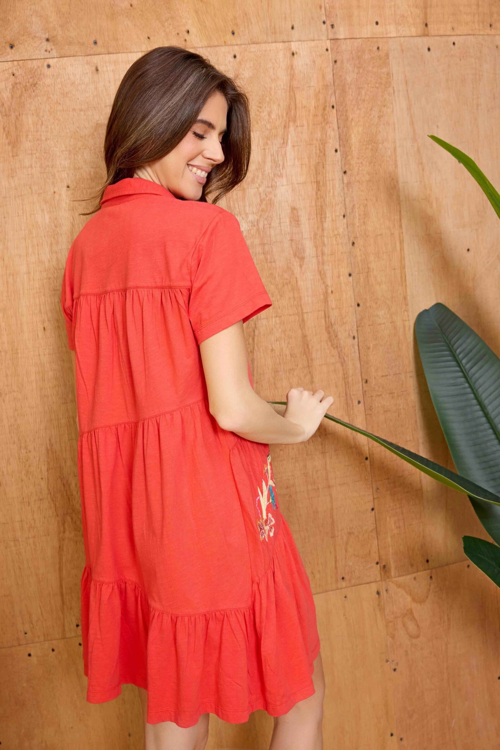 Bohera Sunweave Embroidered Button-Front Tiered Midi Dress in Canyon Ember - Image 2