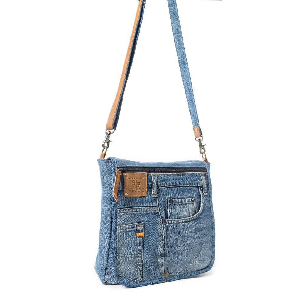 Myra Ashley Adventure Crossbody Bag – Upcycled Denim with Leather Accents - Image 2