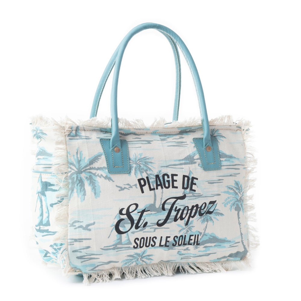 Saint Tropez Tote Bag In Green & White - Image 2