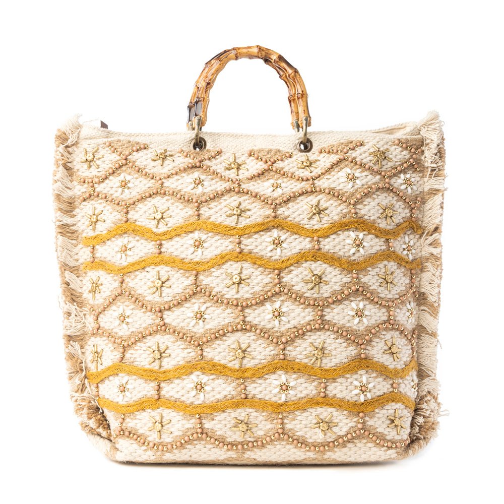 Myra Solana Weave Hand Embroidered Tote Bag in Sunlit Glow