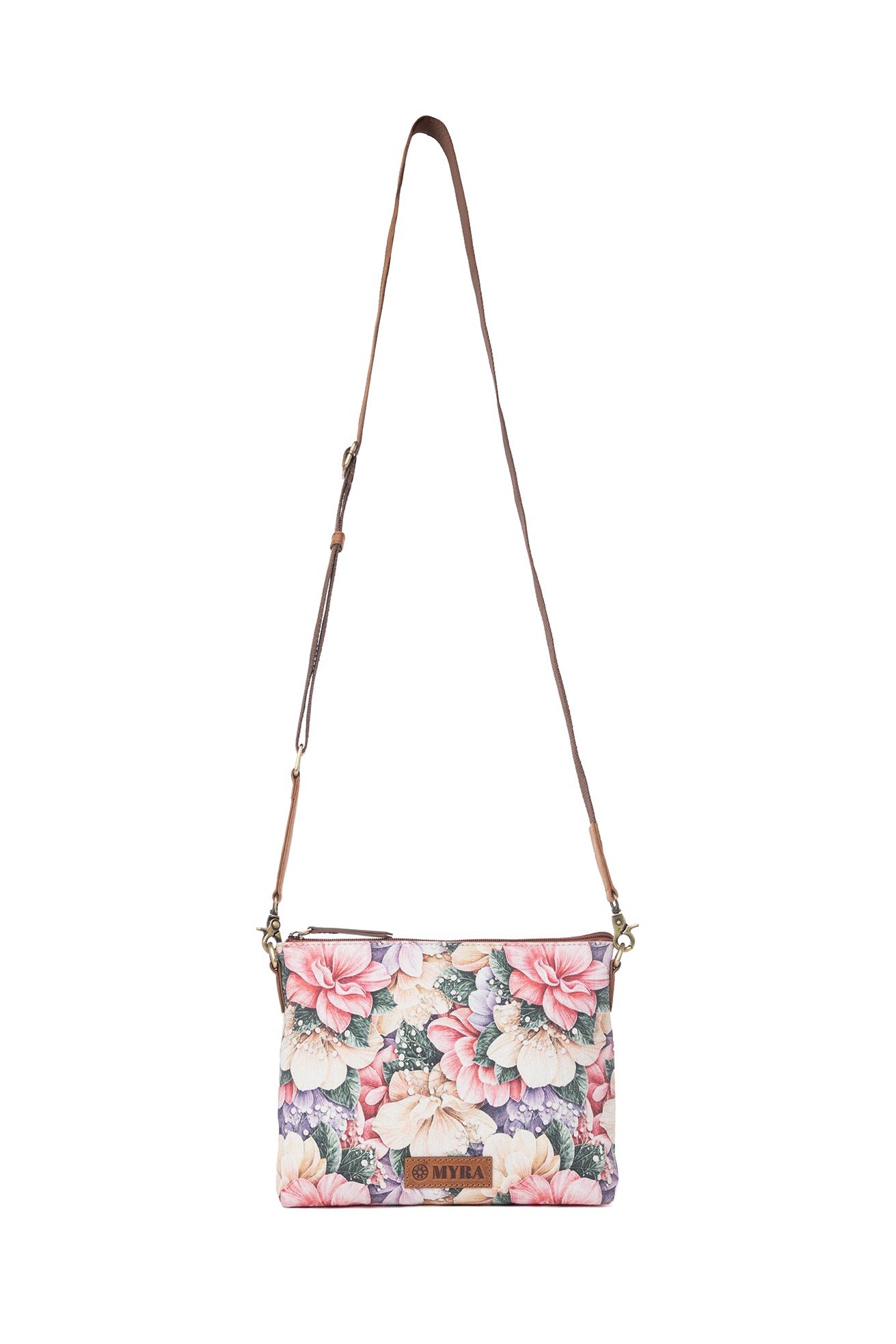 Myra Wildflower Trail Cotton & Leather Crossbody Bag in Vintage Rose
