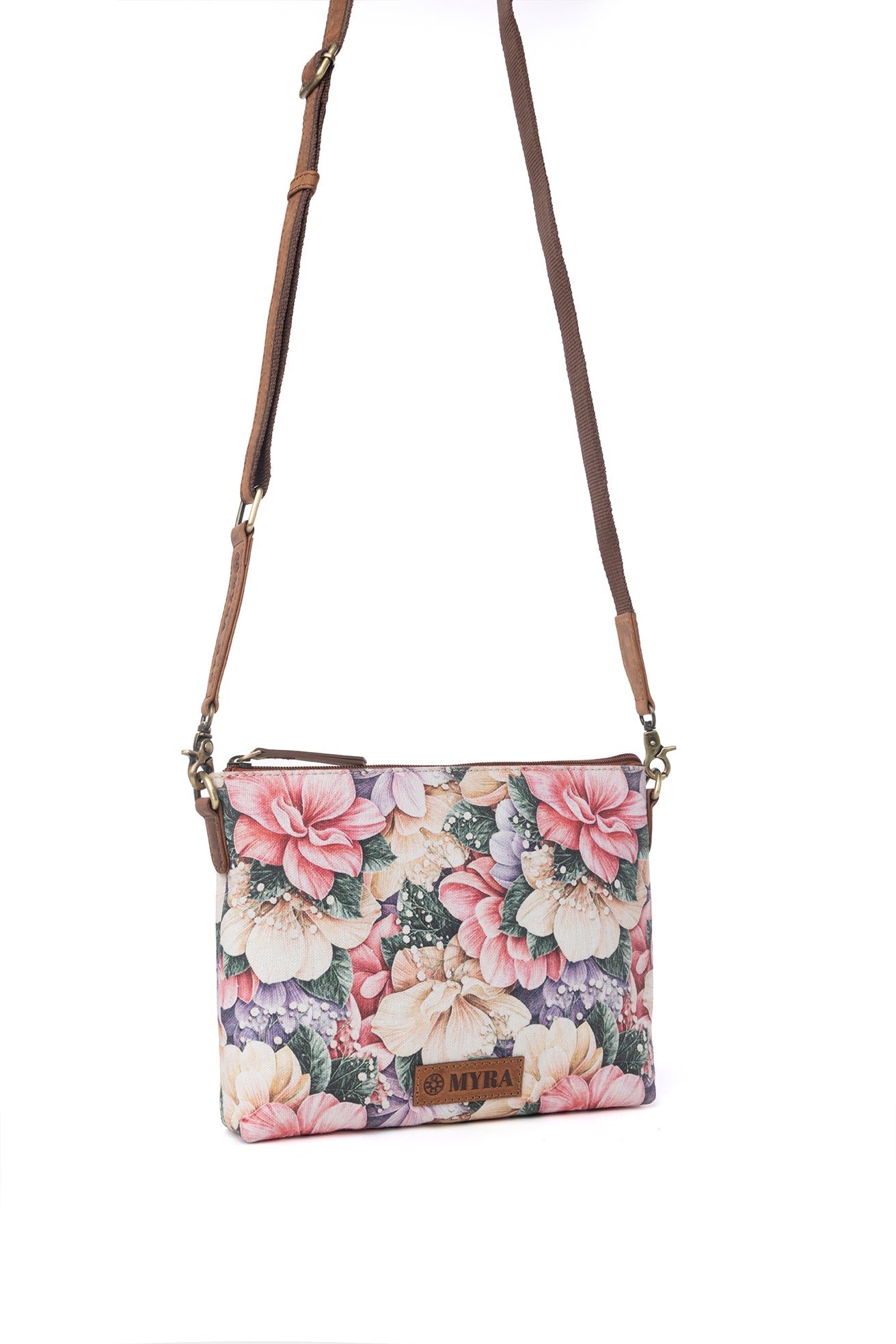 Myra Wildflower Trail Cotton & Leather Crossbody Bag in Vintage Rose - Image 2