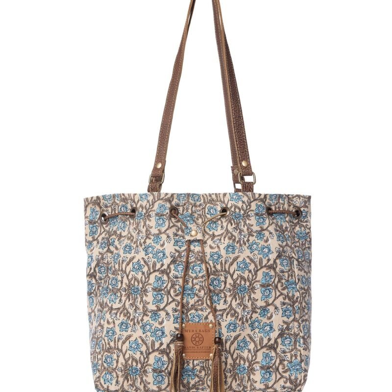 Myra Southern Bloom Cotton & Leather Bucket Bag in Oasis Cream