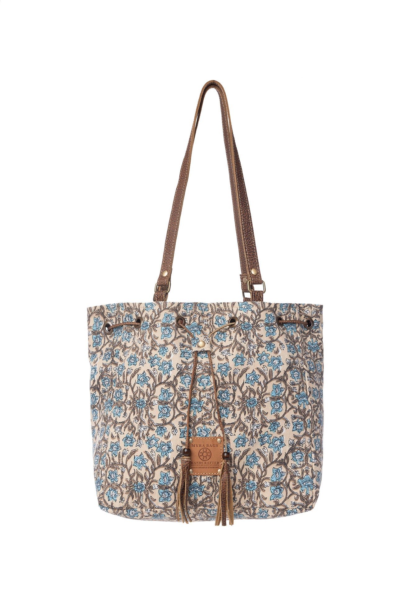 Myra Southern Bloom Cotton & Leather Bucket Bag in Oasis Cream