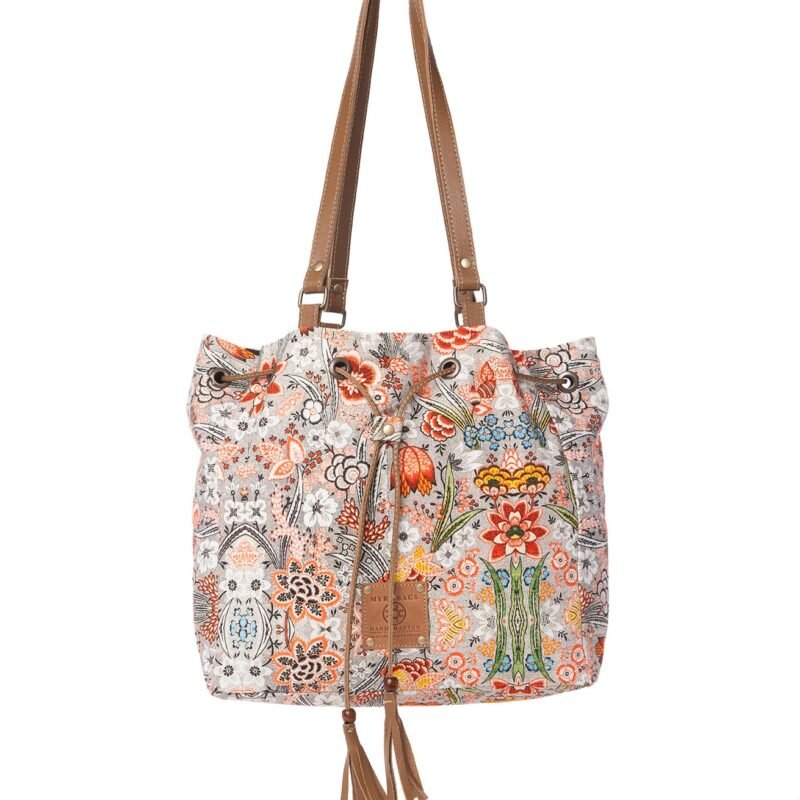 Myra Southern Bloom Cotton & Leather Bucket Bag in Clay Blossom