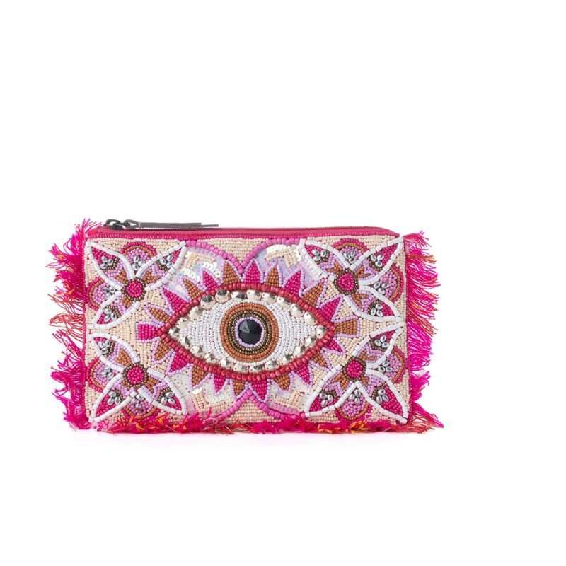Myra Eye of the Storm Beaded Pouch in Pink Mirage