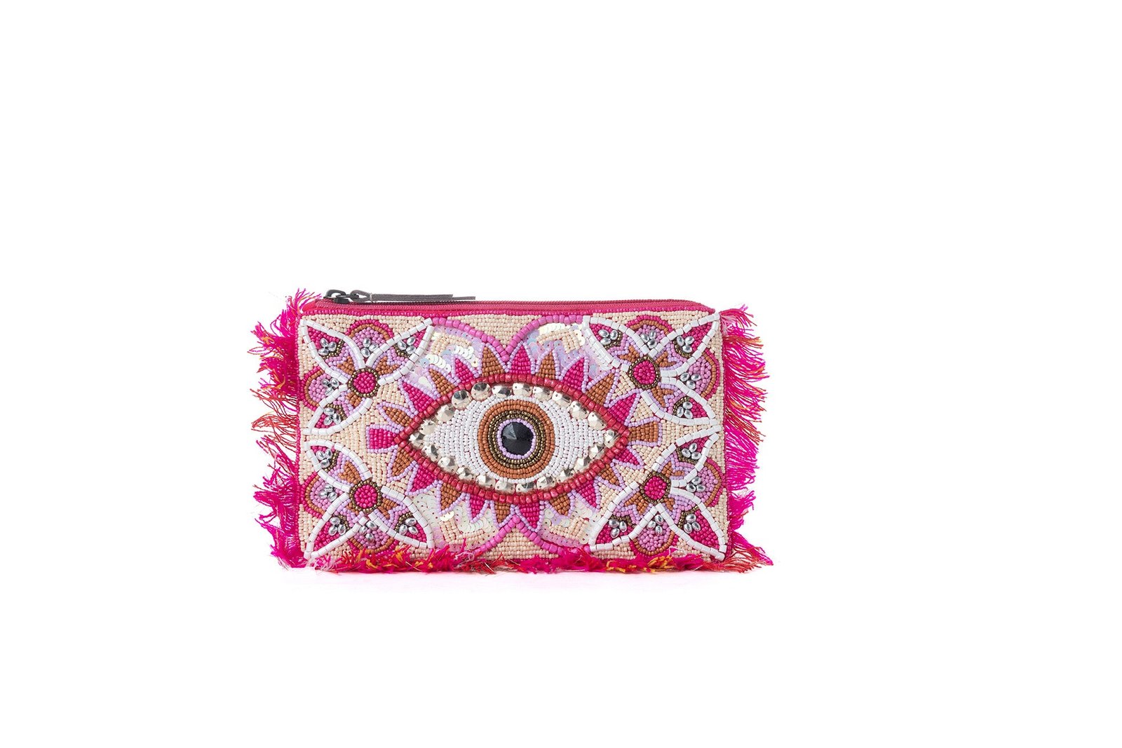 Myra Eye of the Storm Beaded Pouch in Pink Mirage