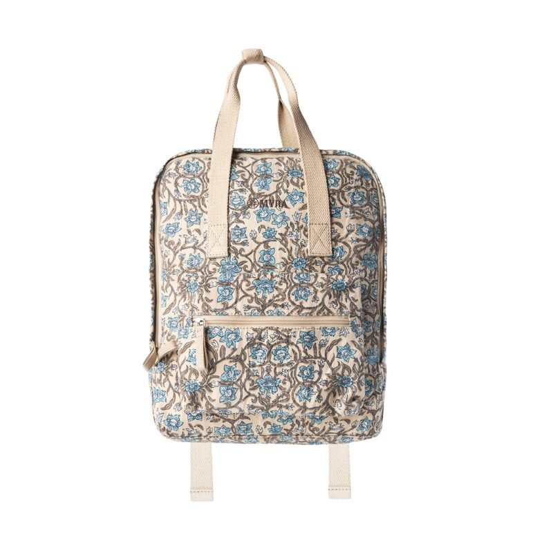Myra Pine Meadow Cotton & Leather Crossbody Bag in Natural & Blue Floral