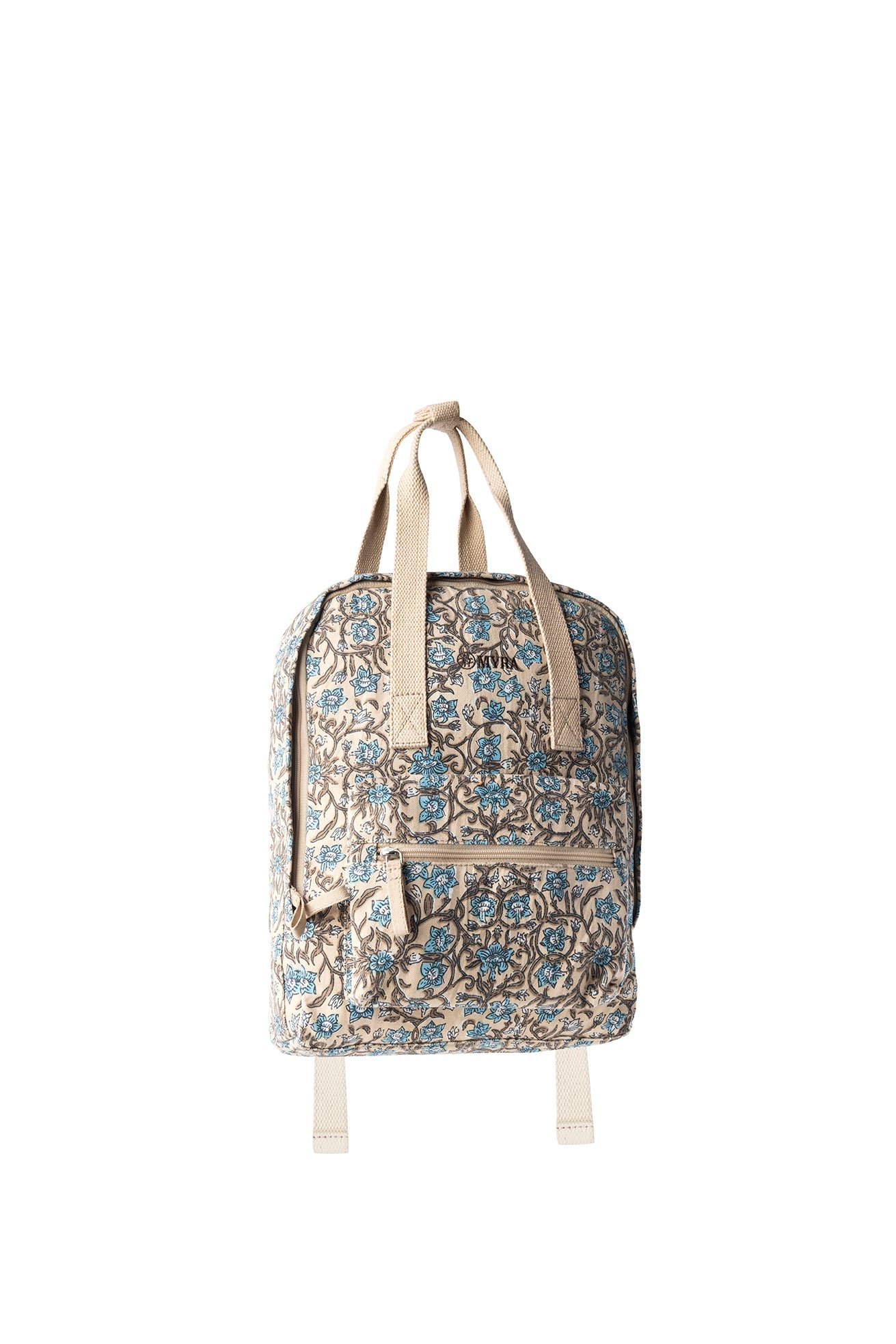 Myra Pine Meadow Cotton & Leather Crossbody Bag in Natural & Blue Floral - Image 2