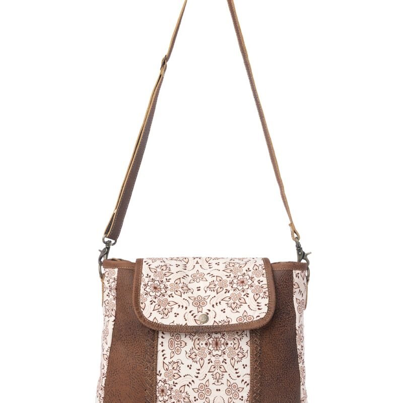 Myra Oakline Cotton & Leather Shoulder Bag in Mocha Beige