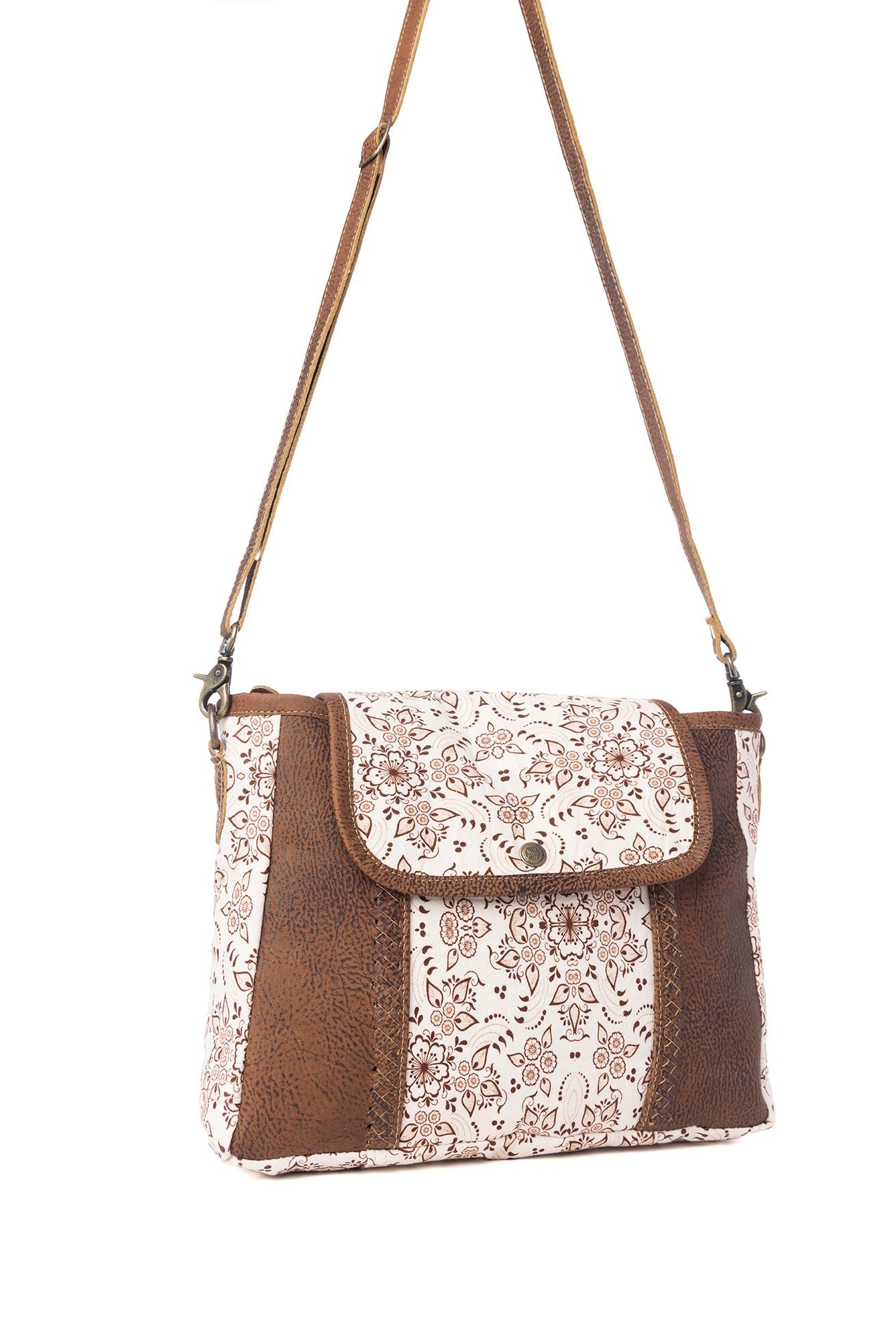 Myra Oakline Cotton & Leather Shoulder Bag in Mocha Beige - Image 2