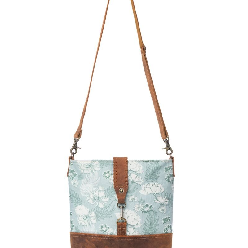Myra Sagefield Cotton & Leather Shoulder Bag in Mint Brown