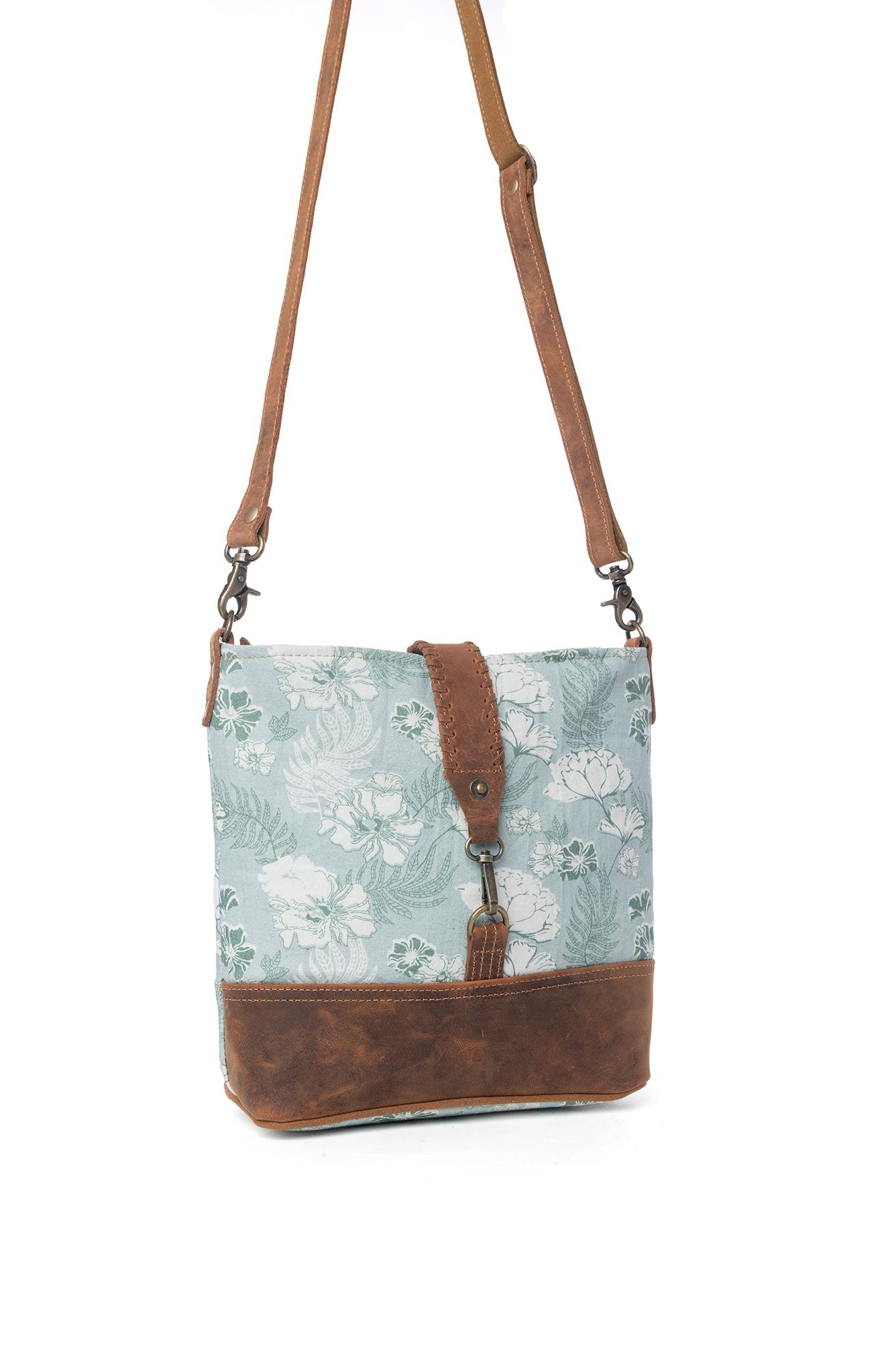 Myra Sagefield Cotton & Leather Shoulder Bag in Mint Brown - Image 2