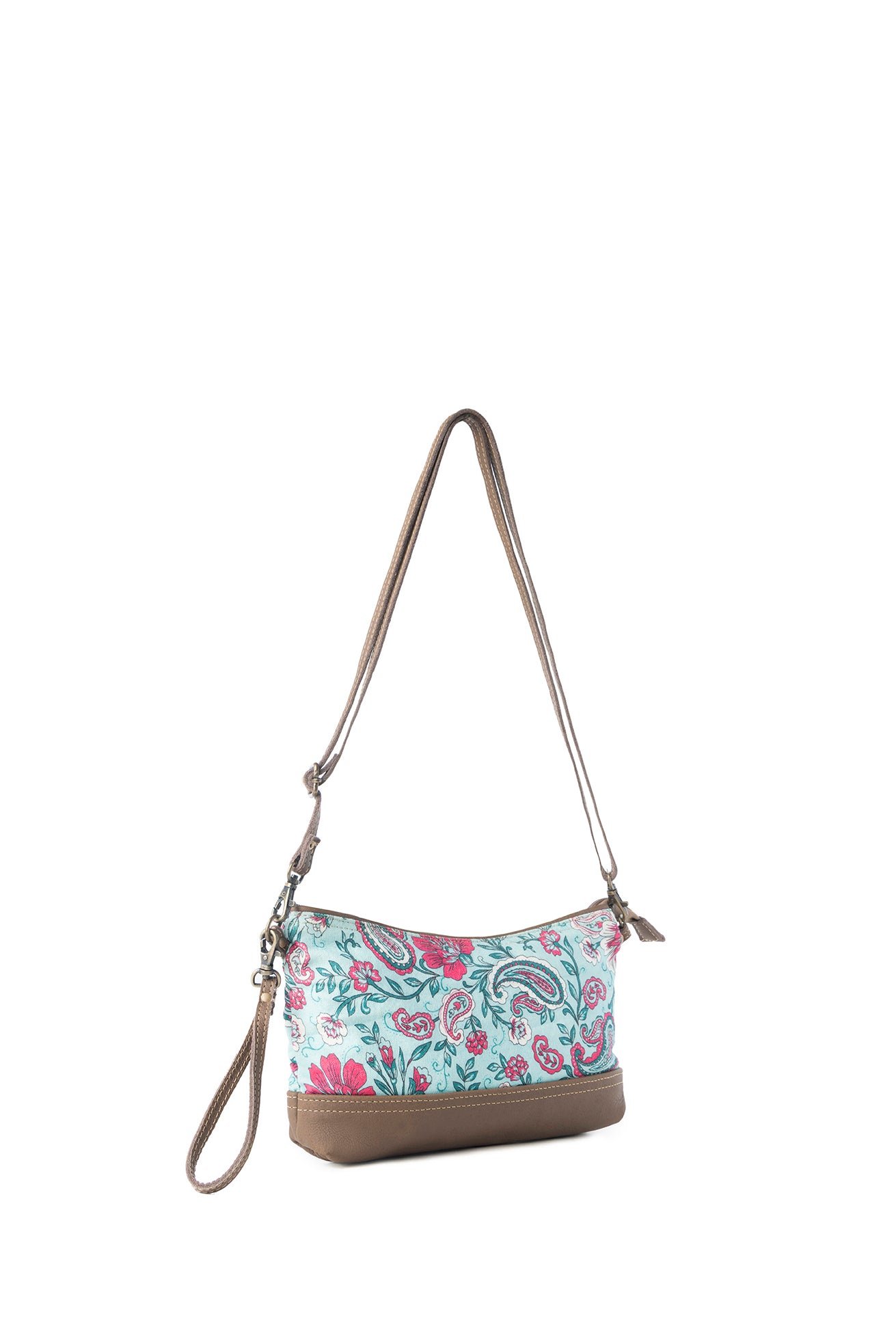 Myra Wild Posy Crossbody Bag for Women in agave with print detail - Image 2