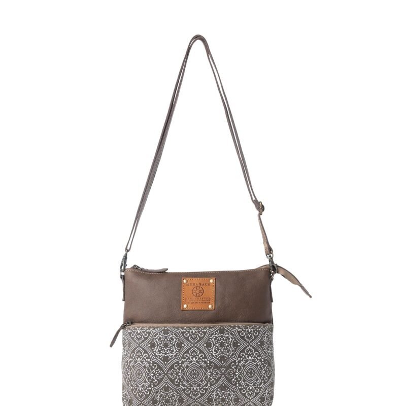 Myra Wildprint Trail Vintage Crossbody Bag for Women in olive with tile detail