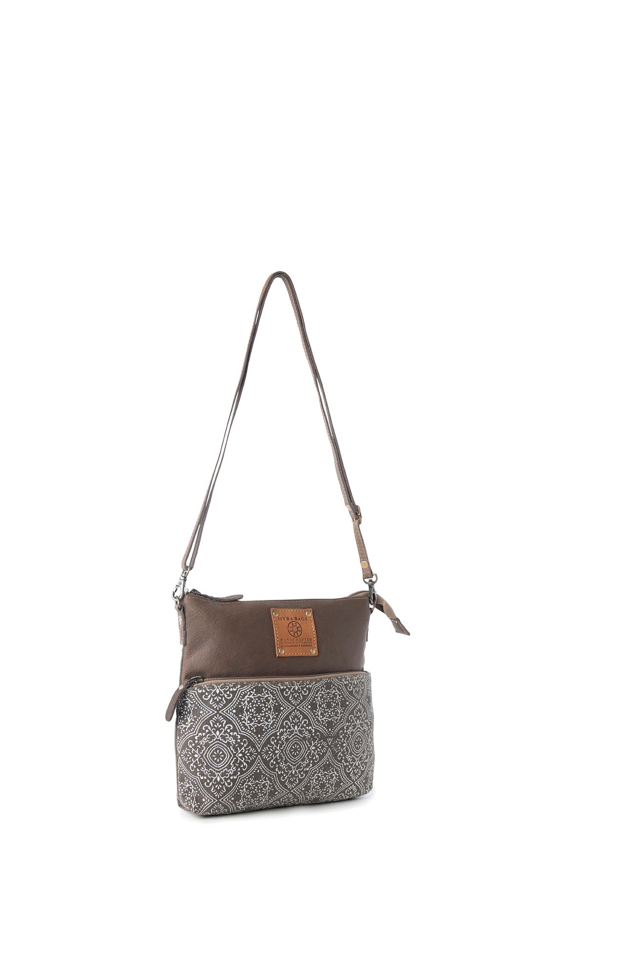 Myra Wildprint Trail Vintage Crossbody Bag for Women in olive with tile detail - Image 2