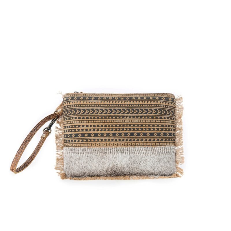 Myra Trailmark Western Wristlet for Women in olive with hairon detail