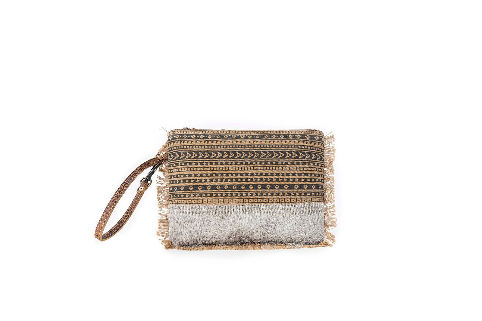 Myra Trailmark Western Wristlet for Women in olive with hairon detail