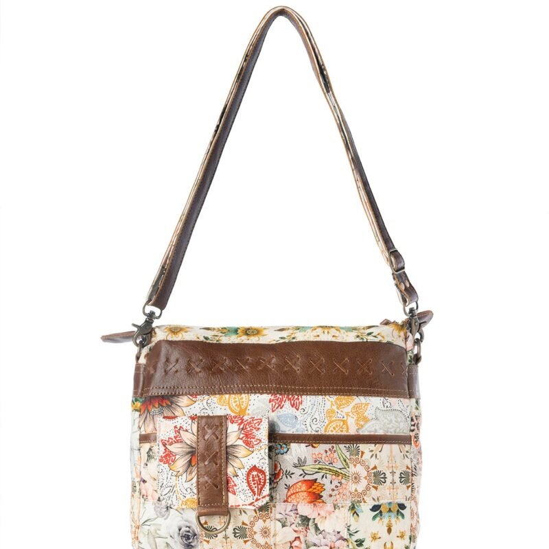 Myra Posy Mesa upcycled canvas Bag for Women in beige with floral detail
