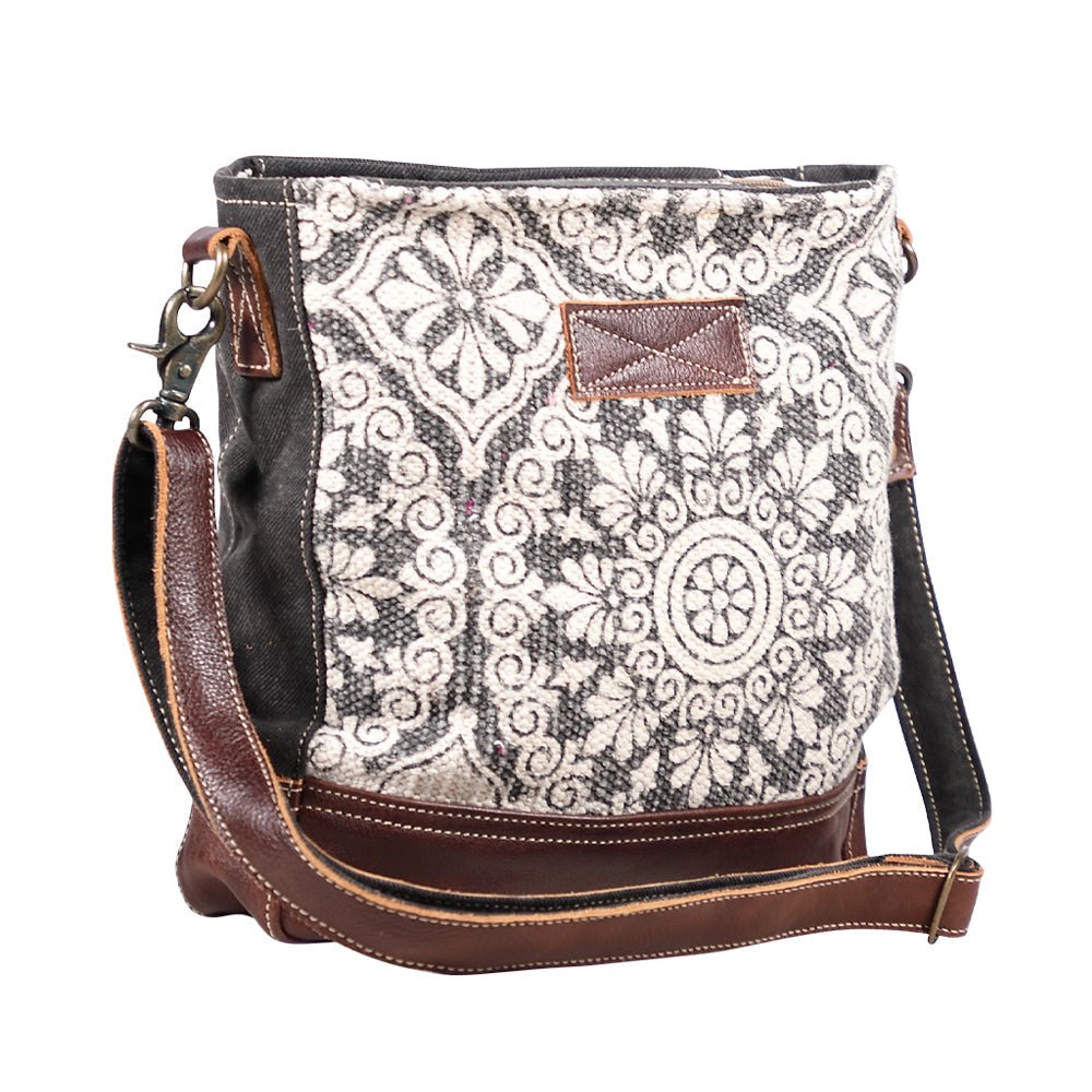 Myra Freaky Leather Shoulder Bag - Tribal Floral Print with Leather Trim for Everyday Bohemian Chic - Image 2