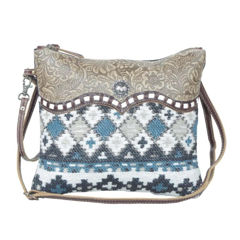 Myra Tincture Embossed Leather Crossbody Bag for Women Aztec Pattern, Adjustable Strap for Rodeo Style