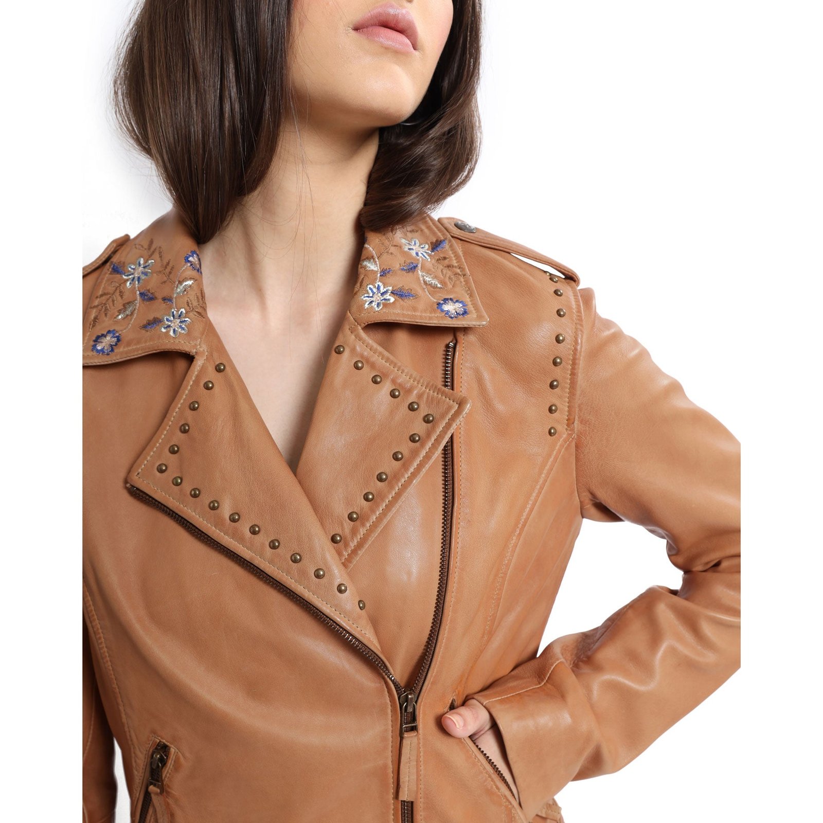 Tanned Embroidered LEATHER Jacket - Image 2