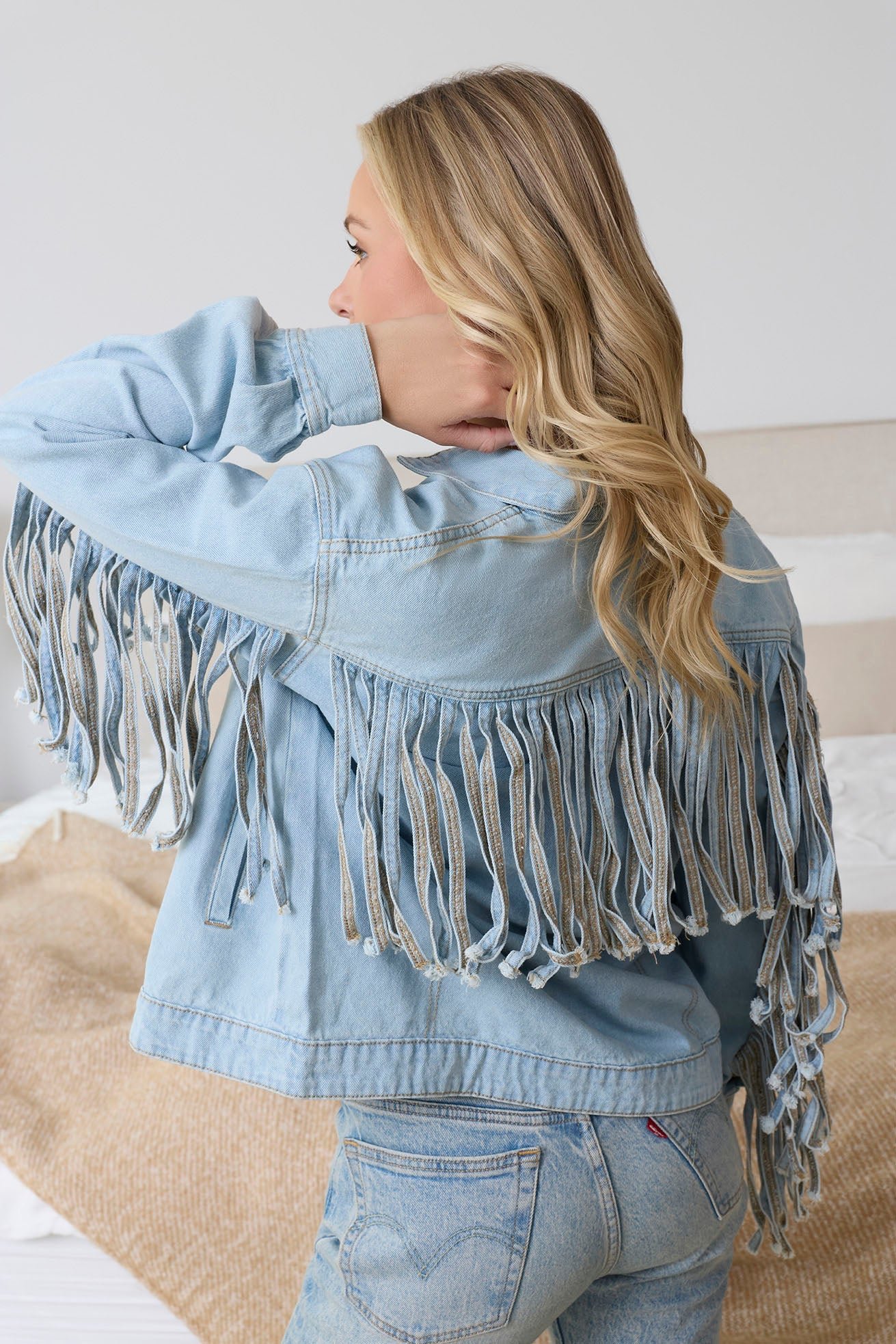 Cassie Fringed Light Wash Denim Jacket - Image 2